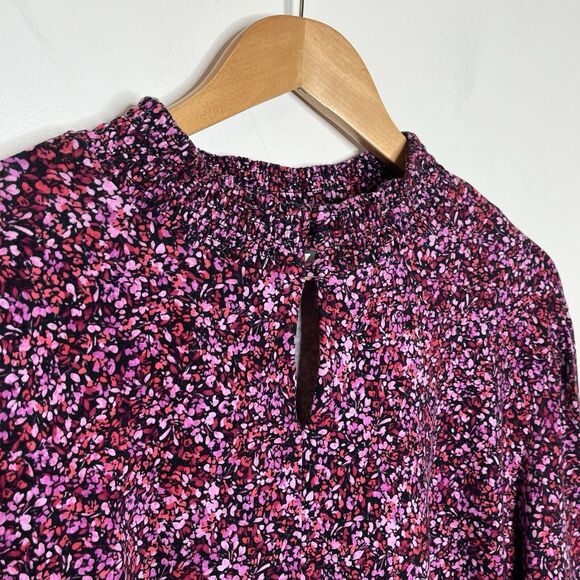 J. Jill Floral Print Long Sleeve High Neck Blouse Knit Top Pink Purple - Picture 2 of 7